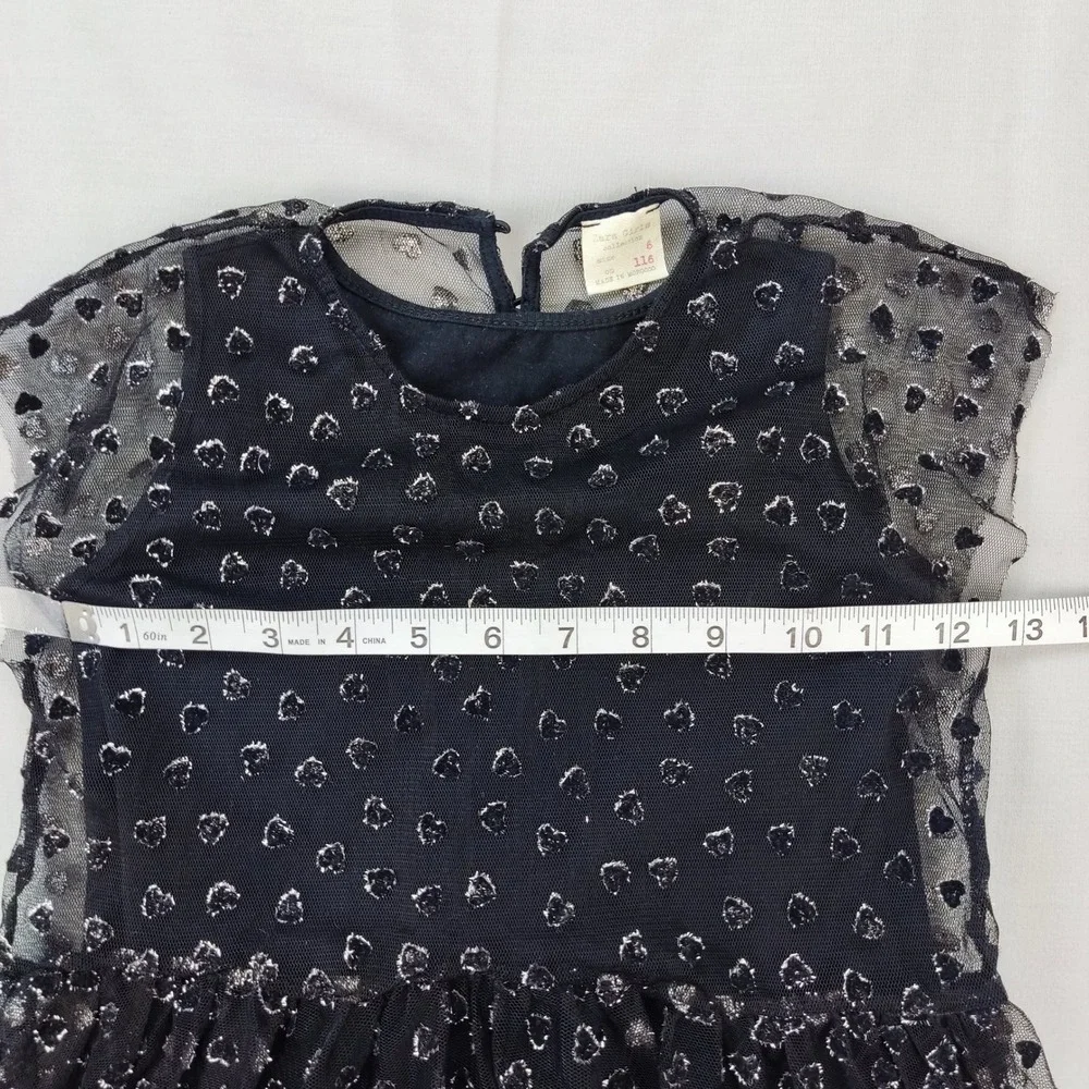 Zara Dress Girls‎ 6 Black Heart Print Tulle Overlay Sparkle Party Sleeveless